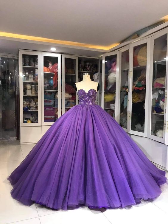 Purple Dress Ball gown Prom Dress Strapless Ball gown    cg16685