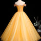 Yellow Tulle Off Shoulder Long Custom Size Senior Prom Dress, Evening Dress   cg16709