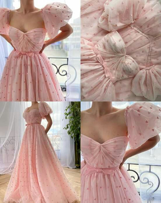 pink cute tulle long prom dress, evneing dress   cg16716