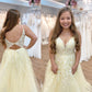 2021 A-line yellow long formal dress princess prom dress   cg16779