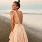 Open Back Peach Chiffon Long Formal Dress Prom Dress    cg16789