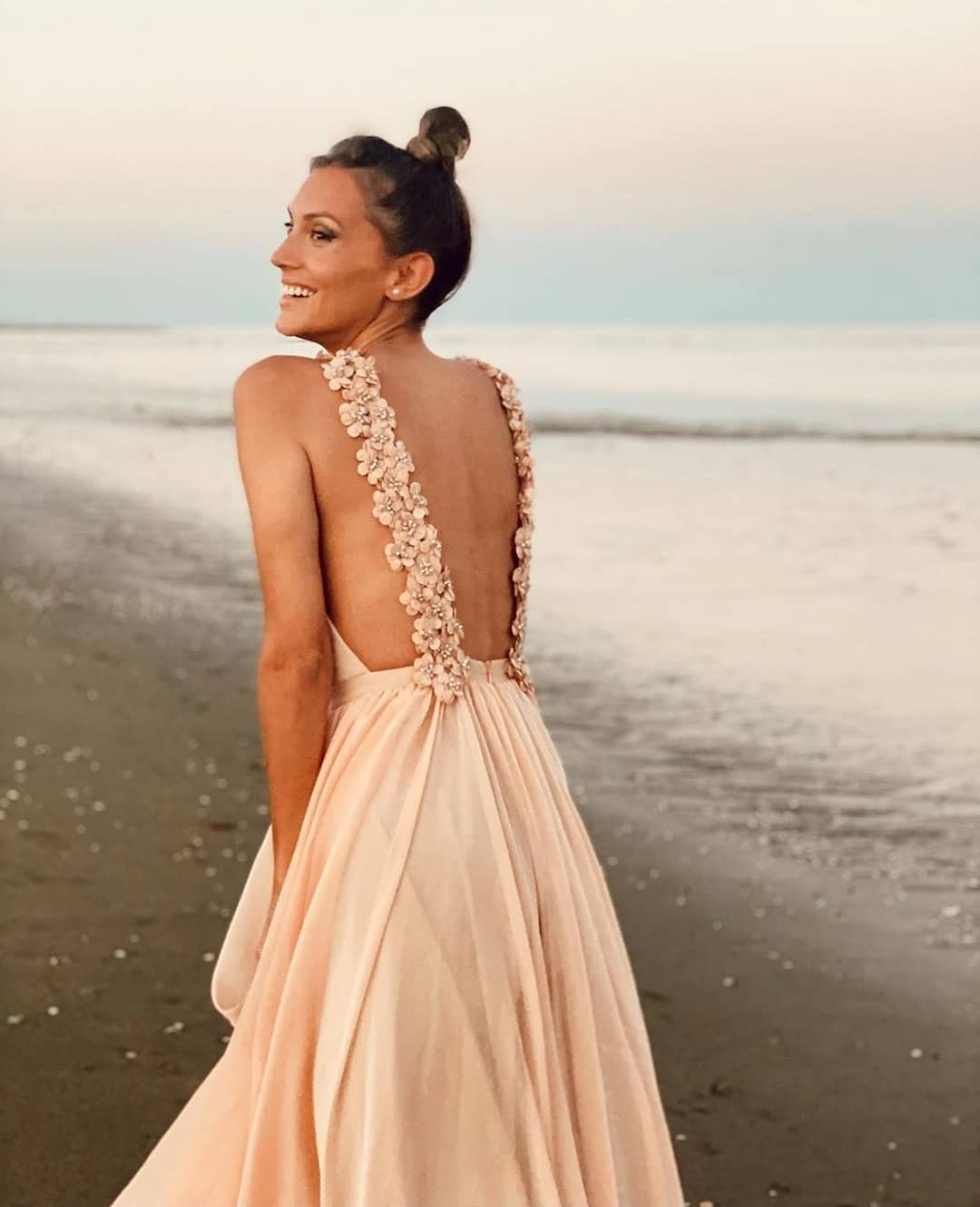 Open Back Peach Chiffon Long Formal Dress Prom Dress    cg16789