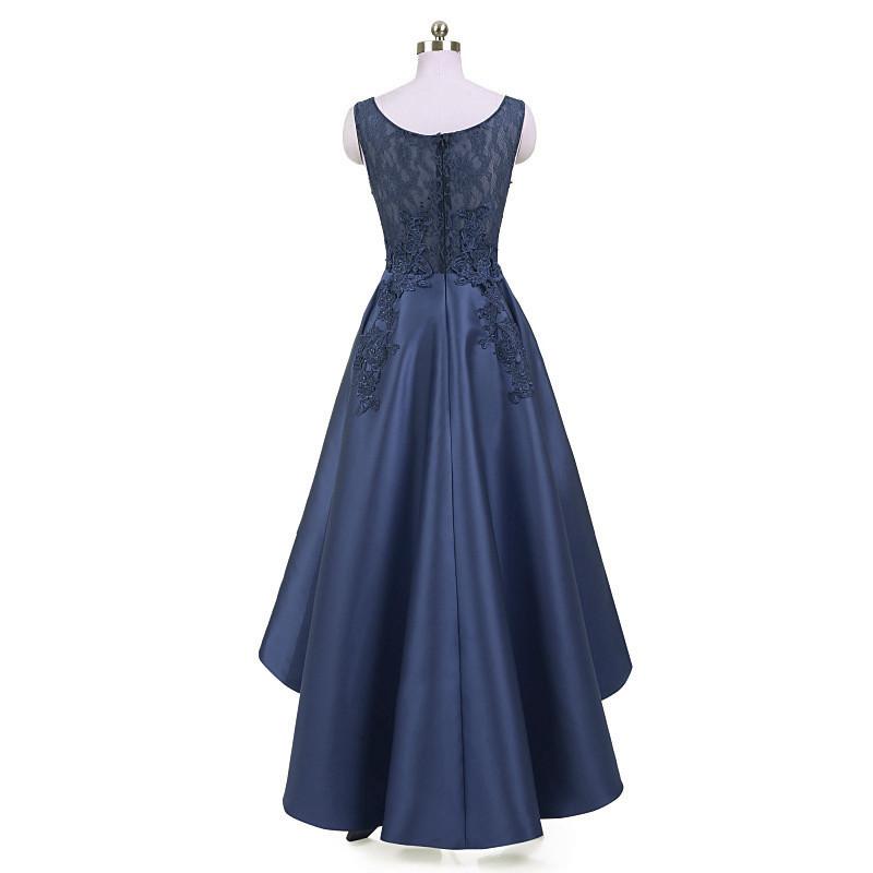 new arrive Long Formal Prom Dress Navy Blue Lace Beaded Wedding Party Dresses, High Low Bridesmaid Gowns Formal   cg16804