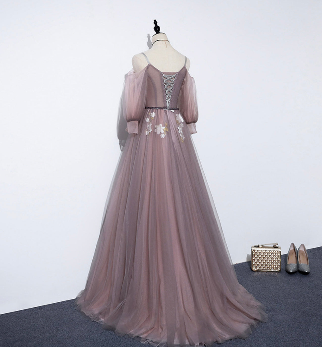 CUTE V NECK TULLE LONG A LINE PROM DRESS EVENING DRESS   cg16843