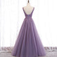 PURPLE V NECK LONG A LINE PROM DRESS LACE EVENING DRESS   cg16844