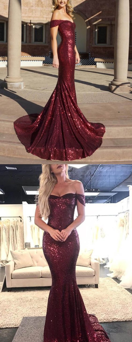 mermaid sequin long prom dress burgundy long gown   cg16905