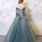 BLUE LACE LONG A LINE PROM DRESS EVENING DRESS   cg16915