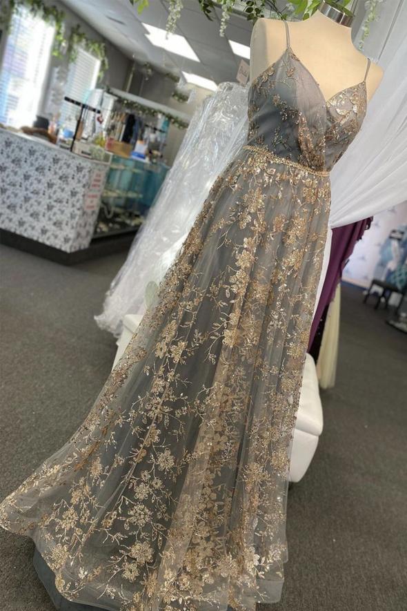 Shiny tulle sequins long A line prom dress evening dress   cg16922