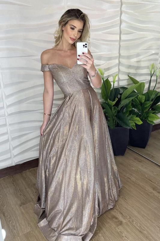 Simple long A line prom dress off shoulder evening dress    cg16923