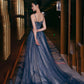 BLUE TULLE LONG PROM DRESS SHINY EVENING DRESS   cg16963