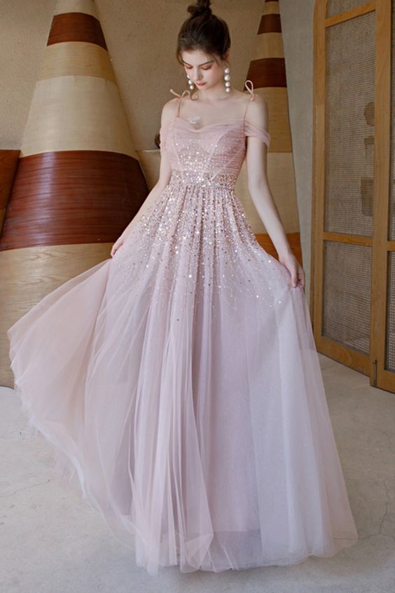 pink princess sparkles tulle long formal dress prom dress 2021   cg16968