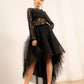 Hi-Lo Long Sleeves Lace Tulle Prom Dress    cg17017