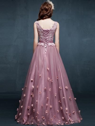 Pink prom dress, lace evening dress, long prom dress cg1702