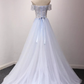 Light Blue Off Shoulder Flowers High Low Party Dress, Tulle Formal Dress Prom Dress   cg17055
