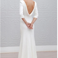 Simple Sheath Bateau Backless 3/4 Sleeves Sweep Train Beach Prom Dress   cg17063