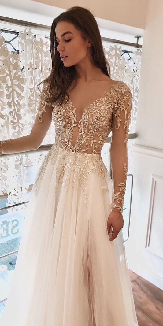 Illusion Long Sleeve Prom Dresses    cg17085