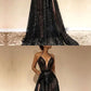 Cheap Spaghetti Straps Sexy Black V-Neck prom Evening Gowns cg1709