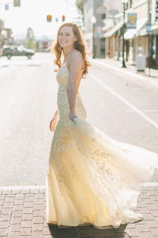 mermaid yellow long bella prom dress for your graduation or formal    cg17109