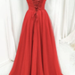 Red tulle long A line prom dress evening dress   cg17198