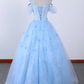 Light Blue Lace High Neck Lace Applique Ball Gown, Lace Sweet 16 Dress, Prom Dress   cg17199