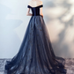 Navy Blue Off Shoulder Tulle With Velvet Long Party Dress, Blue Prom Dress, Evening Dress   cg17201