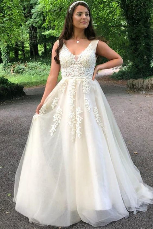 Ivory A-line tulle long formal dress prom dress    cg17209