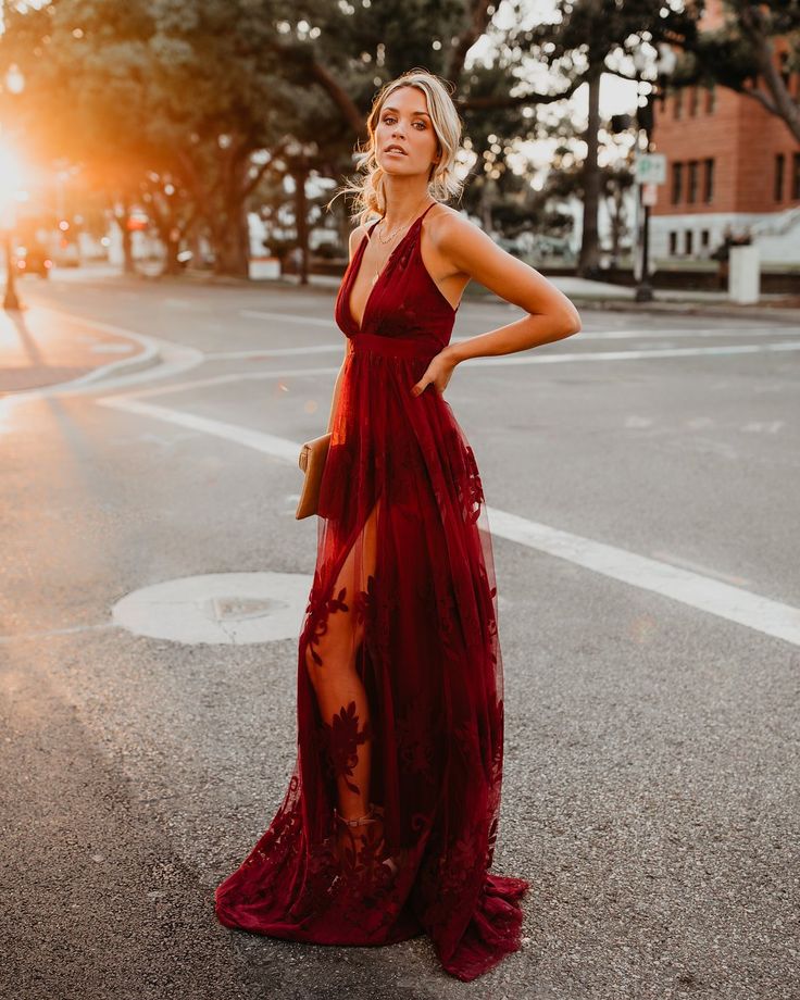 Burgundy Cheap Prom Dresses,Lace Spaghetti Straps V-Neck Prom Gown Long   cg17220