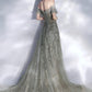 GREY SEQUINS LONG A LINE PROM DRESS EVENING DRESS    cg17241