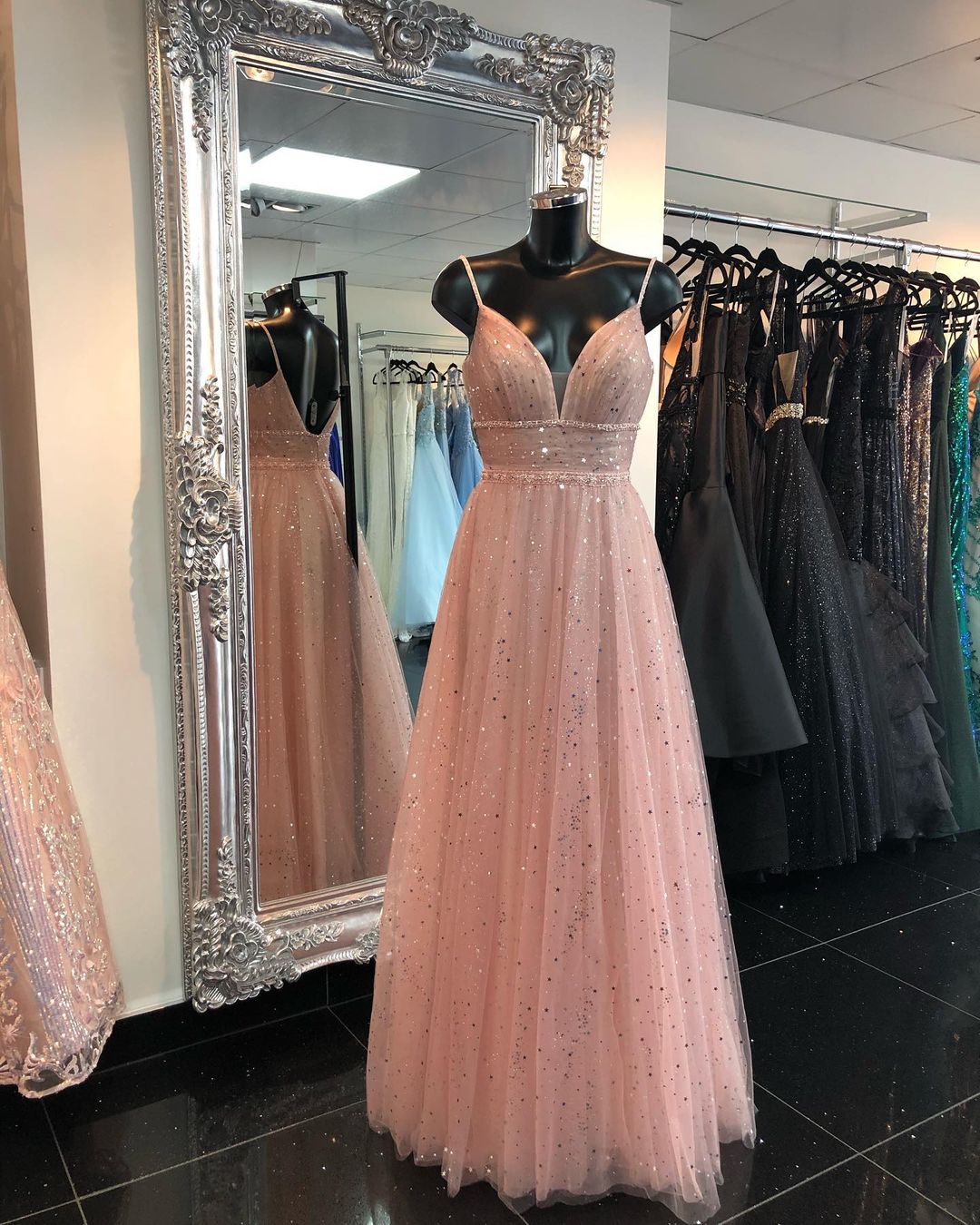 Sparkle A-line Blush Pink Tulle Long Formal prom Dress    cg17244