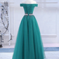 Pretty Hunter Green Off Shoulder Beaded Prom Dress, Long Evening Dress, Party Dress   cg17274