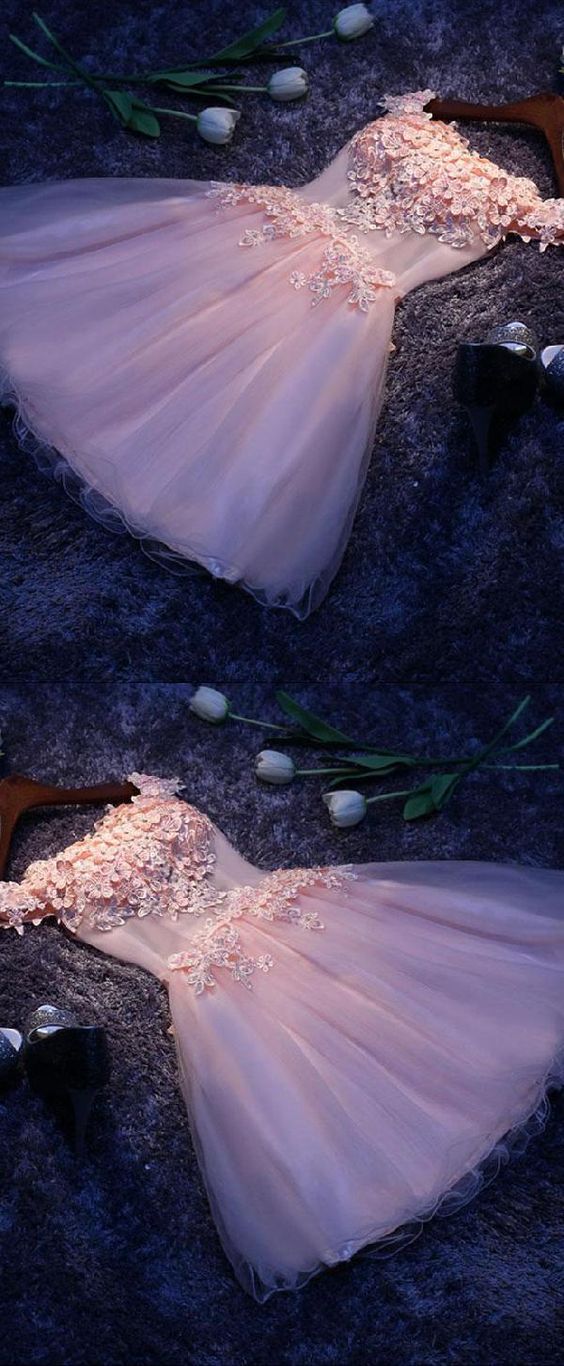 Pink A Line Tulle Lace Short Dress, Homecoming Dress cg1728