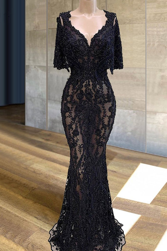 black evening dresses, beaded evening dress, modest evening dresses, 2021 evening prom dress   cg17320