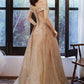 GOLD SEQUINS LONG A LINE PROM DRESS EVENING DRESS    cg17322