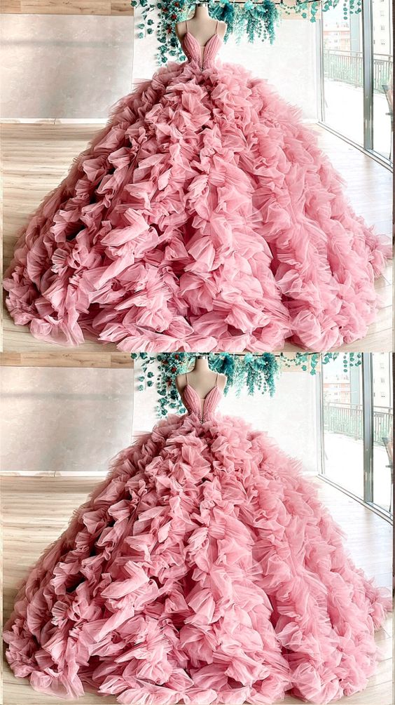 prom dresses beautiful pink ball gown ruffles dresses    cg12380