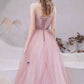 PINK TULLE LONG A LINE PROM DRESS EVENING DRESS    cg17391