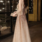 GOLD SEQUINS LONG PROM DRESS A LINE EVENING DRESS     cg17393