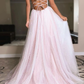 PINK V NECK TULLE BEADS LONG PROM DRESS PINK TULLE FORMAL DRESS   cg17416