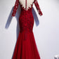 BURGUNDY LACE LONG PROM DRESS MERMAID EVENING DRESS   cg17433