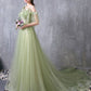Green tulle long prom dress, evening dress cg1744
