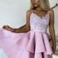 Pink lace short homecoming dress   cg17442