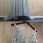 Modern A-Line V-Neck Silver Beading Long Prom Dresses.See Through Spaghetti Straps Prom Dresses cg1745