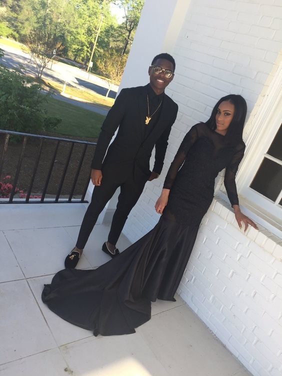 Black Long Sleeves Prom Dress   cg17456