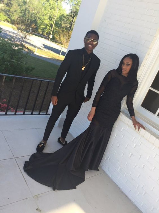 Black Long Sleeves Prom Dress   cg17456