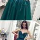 Green tulle beads long prom dress, green evening dress cg1748