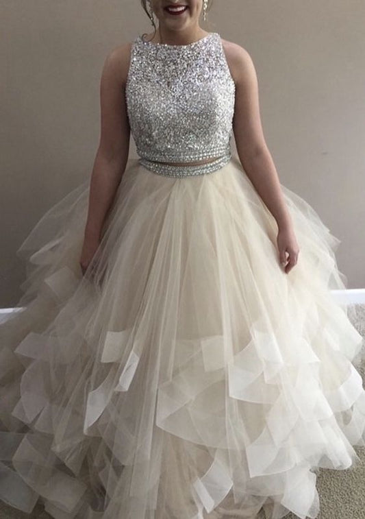Champagne prom dresses two piece   cg17486