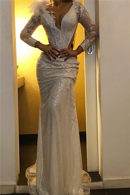 Mermaid Long Sleeves Sparkle Prom Dress Formal Evening Dresses   cg17552