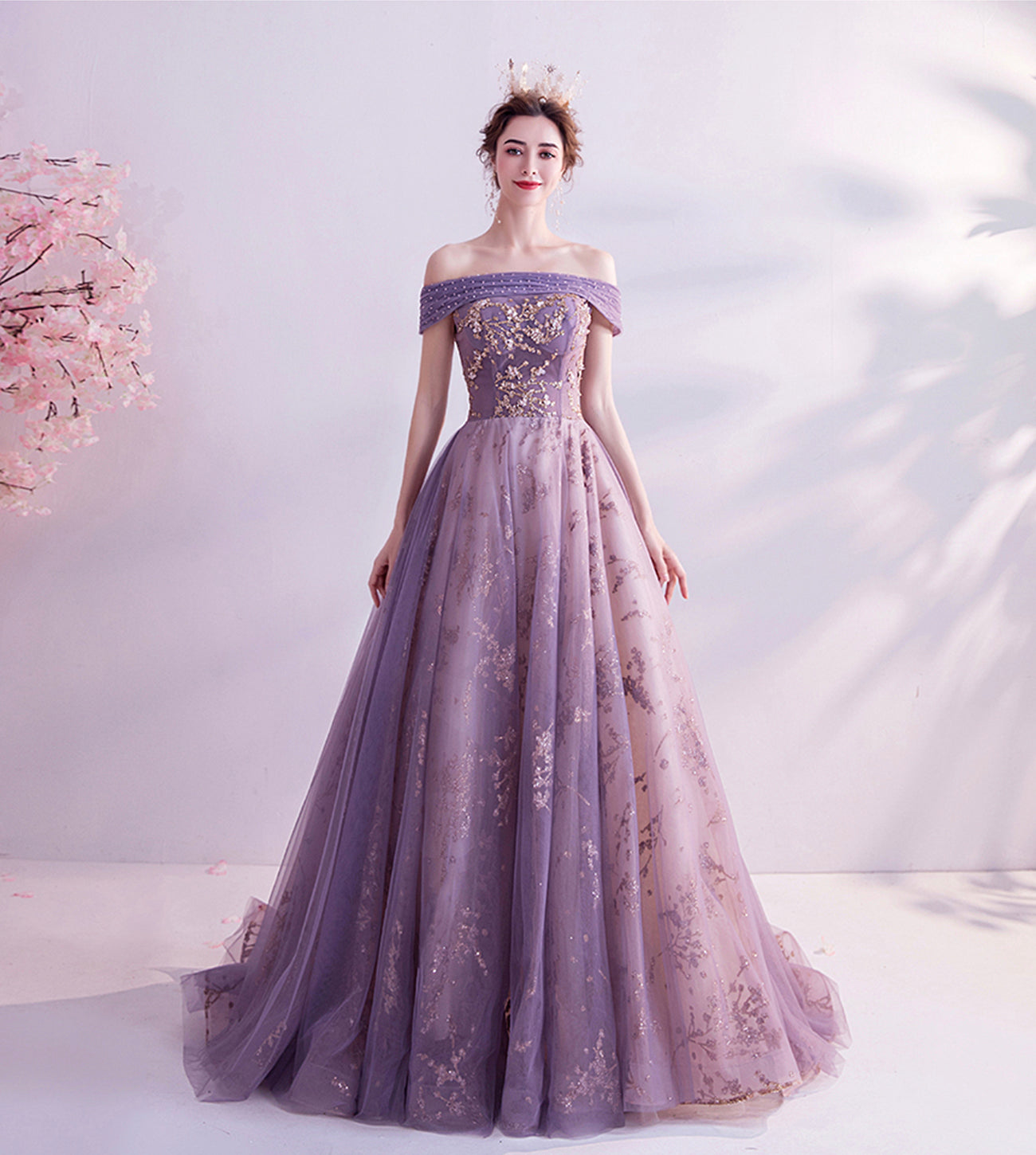 PURPLE TULLE SEQUINS LONG A LINE PROM DRESS EVENING DRESS   cg17567