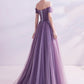 PURPLE TULLE LONG PROM DRESS A LINE EVENING DRESS   cg17569