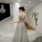 GREY TULLE LONG A LINE PROM DRESS EVENING DRESS    cg17590