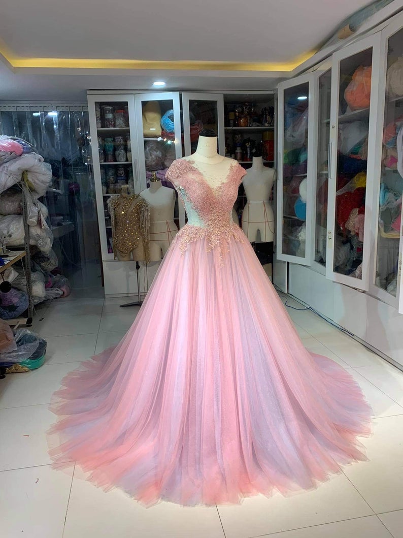 Full length Pink Rose Dress prom dress formal dress   cg17711
